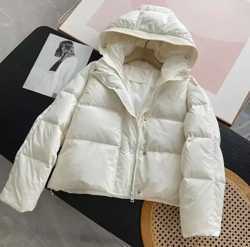 Winter Solid Color Hooded Puffer Jackets